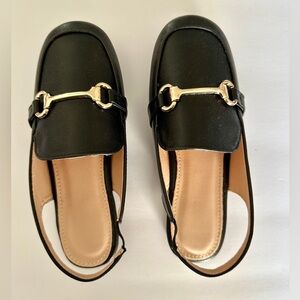 Kids Black Loafers with Gold Buckle size 1